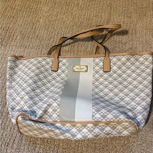 kate spade Gray & White Striped Pattern Tote with Tan Trim
